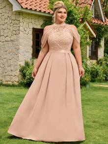 Đầm dạ hội cỡ lớn dành cho nữ, đính sequin, họa tiết hoa, ren, phối nhiều mảnh, khoét vai, cổ yếm, thích hợp cho tiệc tốt nghiệp, dạ hội, tiệc sinh nhật, thanh lịch mùa hè. - Rượu sâm banh - Xem 6