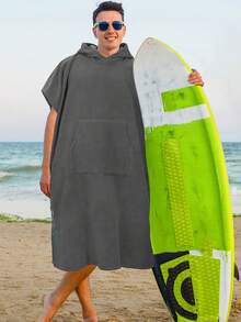 SUN CUBE Surf Poncho Changing Robe With Hood | Absorbent Quick Dry Microfiber Wetsuit Changing Towel With Pocket For Surfing Men Women (Black) - 灰色 - 查看 2