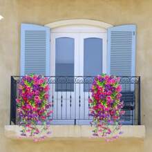 1/2pcs 17.7inch Artificial Hanging Flowers Fake Plants Outdoor, Summer Decor, Fall Decor Morning Glory Faux Flowers With Eucalyptus Leaf, Artificial Hanging Flowers Fake Plants Outdoor,Silk Blend In Mixed Colors, Suitable For Wedding, Home, Office, Garden Decor, Lifelike Artificial Eucalyptus Leaves, UV Resistant, Ideal For Wedding Arches, Walls, Gardens, Bedrooms, Outdoor Events And Parties