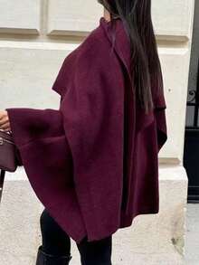 DEEKA Herbst/Winter neue lässige Schal-Poncho-Stil Rundhals Langarm kurze gestrickte Strickjacke - Bordeaux - Übersicht 2