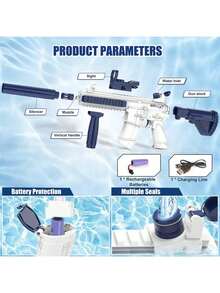 新型自动电动水枪，能够持续高压远距离喷射水，适合儿童和成人户外使用 - 32 英尺自动水枪，非常适合夏季公共场所和户外活动，是 3 岁以上儿童、圣诞节、复活节、万圣节的理想礼物 - 彩色 - 查看 4