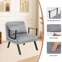 Convertible Single Folding Sofa Bed Sleep Chair W/ 6 Positions Adjustable Backrest - Grey - View 4