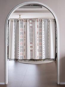 Bubaba 1 pieza Cortina de lienzo con estampado retro floral multicolor con flecos, disponible en una variedad de tamaños, adecuada para dormitorio, sala de estar, cortina transparente o semi-transparente, divisor de habitaciones, cortina corta para ventana de cocina