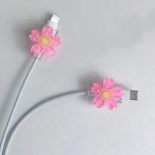 2pcs Cherry Blossom Design Charging Cable Protectors, Fit For Various Phone Chargers, Transparent Anti-Bending Design