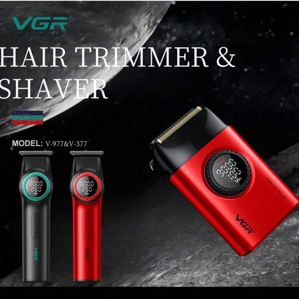 VGR VGR Recortador de cabello profesional eléctrico Clipper A Velocidades Rebajador del cabello 9000 RPM Pantalla digital Recargable Recorte de pelo Recortinas de hombres V-977 y 377