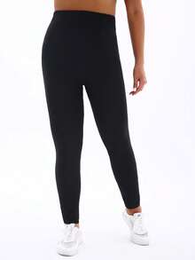 1 Pack Women Plus Size Outdoor Sport Leggings, Soft, High Stretch, Skinny Pants, Maternity, Comfortable, Slimming, Simple Black Brushed Long Trousers, Suitable For Going Out, Shopping, Walking, Vacation, Street, Graduation, Work Commute In Autumn/Winter - Black - View 3