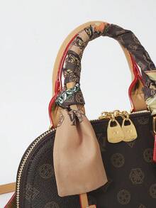 1 件女士时尚花卉印花撞色手提包，字母印花贝壳形拉链斜挎包，配有可拆卸肩带，可容纳手机、化妆品、零钱包，带围巾装饰，适合购物、户外、旅行 - 彩色 - 查看 8