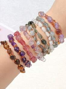 1pc High Quality Natural Stone Freeform Bracelet, Available In Crystal, Tiger Eye, Aquamarine And More, Elegant Versatile Gemstone Jewelry Bangle For Women, Suitable For Daily, Party, Banquet Occasions