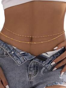 2pcs Fashionable Sexy Navel Chain & Waist Chain, Casual Beach Body Jewelry Set, Gift