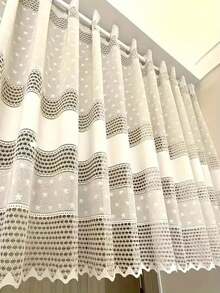 1 pieza Cortina para ventana pequeña de cafetería con bordado jacquard y calado, panel de cortina para puerta - Beis - Ver 1