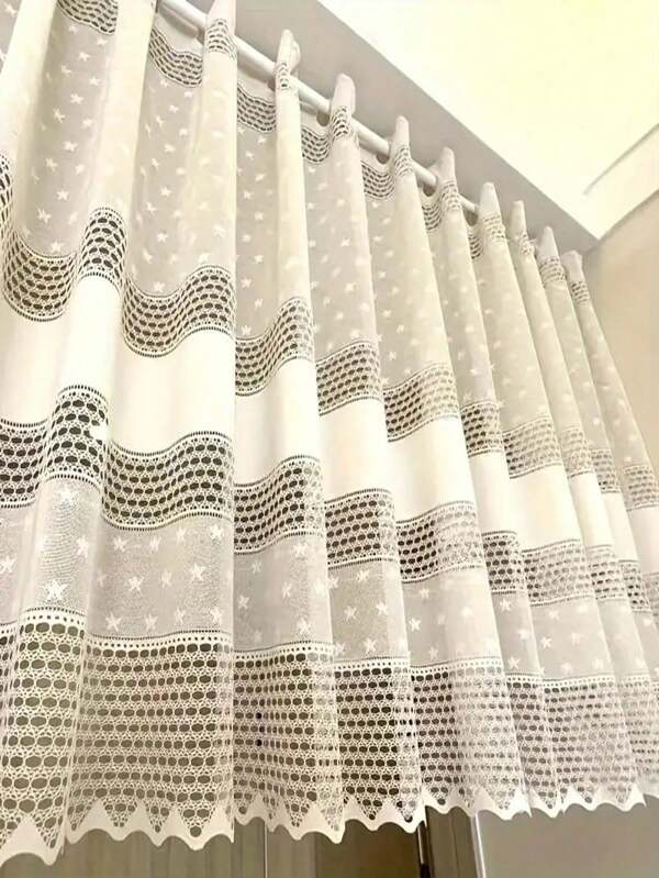 1pc Premium Jacquard Embroidery Openwork Cafe Small Window Curtain, Door Curtain Panel