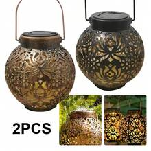 NetHong 2SET LED Solar Powered Morrocan Lantern Hanging Outdoor Lamp Light Garden Decor - 2pcs Copper Round Lantern - View 12