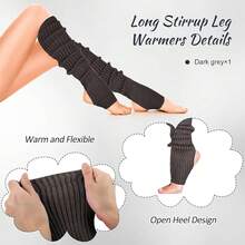 Long Leg Warmers Women 24 Inch Over Knee Knit Ribbed Leg Warmer Stirrup Yoga 80s Party Dance Ballet Supply - Dark Grey - View 6