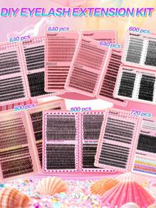 640pcs D-Curl Eyelash Extension Kit, 10D 20D 30D 40D 50D 60D 80D 100D 120D 150D 8-16mm DIY Individual False Eyelashes, 3D Mink Curl Dramatic Messy Lashes For Makeup, Cosplay, Daily Wear