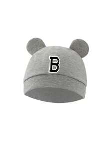 1 pezzo Cappellino da neonato con orecchie di orsetto e 26 lettere, berretto morbido per bambine e bambini in colore unito, copricapo per bambini piccoli, ideale per foto neonati 0-3 mesi