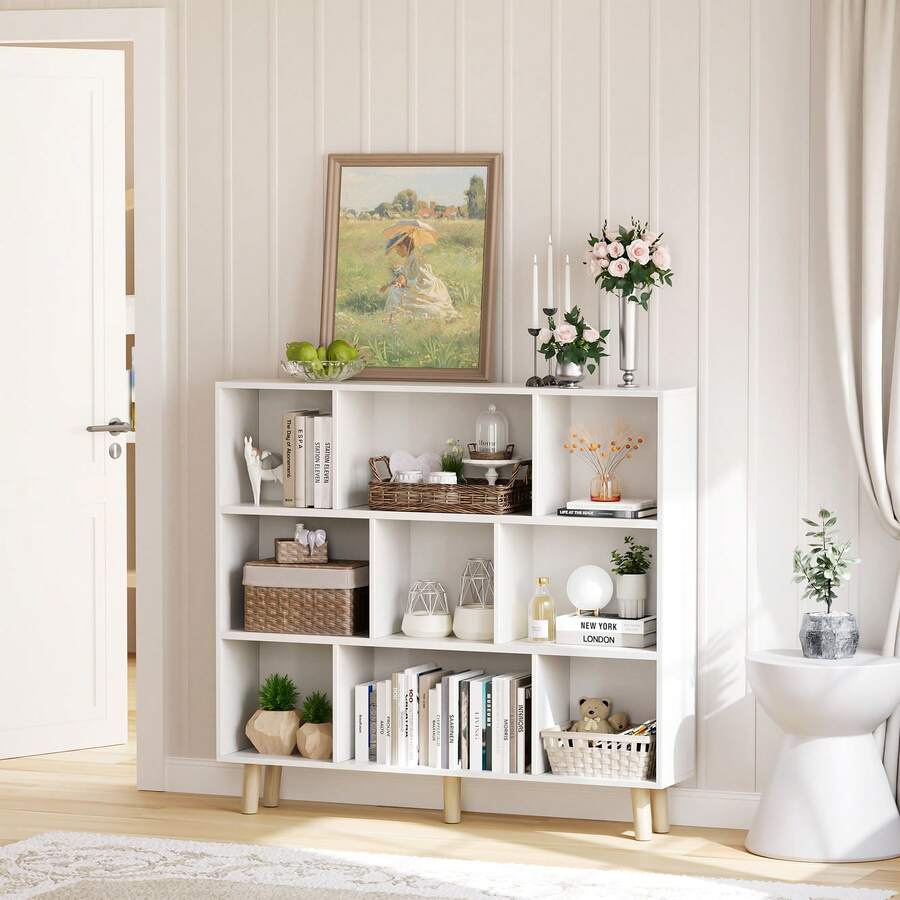 9-Cube Bookcases, 3-Tier Freestanding Bookshelf With Adjustable Shelves - 白色 - 查看 1