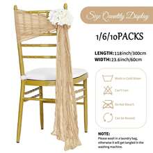 粗棉布椅带乡村风椅子装饰蝴蝶结设计椅套适用于婚礼过道宴会派对家居厨房装饰（1/3/6/10 件）