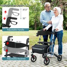 IsEasy Rollator Walker For Seniors, Lightweight Foldable Walker With Seat Supports 250lb, 8" Big Wheels For All Terrain, Dual Height Adjustment, Aluminum Walkers With 5" Ultra Backrest For Seniors, Silver - Silver - View 5