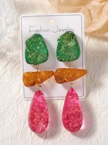 1 par de pendientes colgantes de resina vintage con diseño geométrico colorido, joyas de moda como regalo para mujer, accesorio