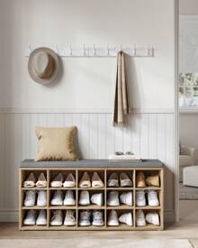 VASAGLE Banc à Chaussures, Meuble d'Entrée, Rangement Chaussures, Assise Rembourrée et 15 Compartiments, Étagère Porte-Chaussures, Capacité de Charge 200 kg, Kaki
