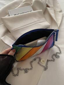 1 件多色信封式 PU 拼接链条斜挎包，适合女士 - 彩色 - 查看 5