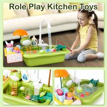 Green Frog Kitchen Play Sink With Running Water Pretend Play Wash-Up Kitchen Sets - Green - View 4