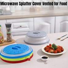 10 Inch Microwave Food Cover &Foldable Silicone Vegetable Washing Basket - Splatter Guard, Plate Holder & Kitchen Colander For Meal Prep, Charcoal.[Perfect Match] Microwave Food Cover And Mat 10"