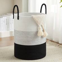 1pc 58L Woven Storage Basket, New Style Basket With Handles, Hand Woven Storage Box, Folding Laundry Basket, Storage Basket, Bathroom Dirty Clothes Basket, Rope Laundry Basket, Living Room Bedroom Laundry Basket, Woven Storage Basket, Bohemian Style Tall Rope Basket For Blankets, Toys, Pillows, Towels And Baby Nursery Basket. - Multicolor - View 14