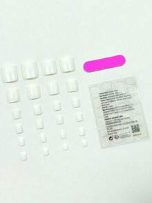 24pcs Square Minimalist French Solid Color Press-On Nails, Artificial Nail Strips Set - Suitable For Students, Ladies Parties, Dates, Everyday Wear To Enhance Your Look - White - View 2