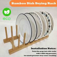 Bamboo Dish Drying Rack Kitchen Cabinet Organizer Plate Pot Lid Organizer Wooden Drying Rack Stand Drainer For Dish Pots Lids Bowls Cups And Cutting Boards And Books 4PCS - 天然木材 - 查看 6