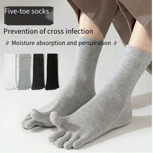 3 Pairs Value Pack 38-44 Size White & Black Breathable Daily Men & Women Anti-Odor Work Socks, Moisture Control Casual Socks. Includes 5-Toe Socks That Help Correct Bunions, Improve Blood Circulation & Aid Sleep, Suitable For All Seasons