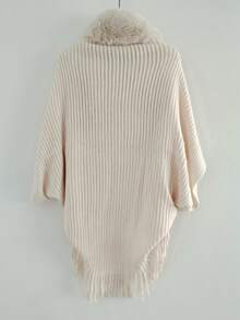 1 件女式宽松蝙蝠袖斗篷开衫毛衣，针织披肩领外套，适合室内和室外，时尚套头衫适合日常穿着，秋冬