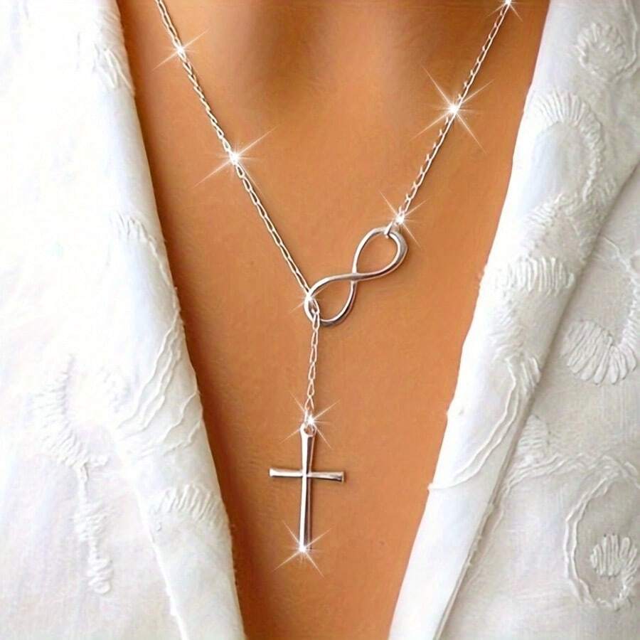 8-Letter Cross Simple Necklace - Fashionable Good Luck 8-Letter Necklace, Suitable For Men And Women's Fashion Temperament, Elegant, Advanced, Simple And Versatile