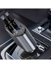YITUMU 1pc Car Charger With Super Fast Charging, Retractable Cable, 4-In-1 Cigarette Lighter Adapter