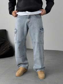 Logeqi® Jeans Vaqueros Azules Lavados De Moda Para Hombre - Azul - Ver 3