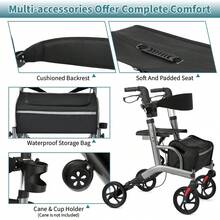 IsEasy Rollator Walker For Seniors, Lightweight Foldable Walker With Seat Supports 250lb, 8" Big Wheels For All Terrain, Dual Height Adjustment, Aluminum Walkers With 5" Ultra Backrest For Seniors, Silver - Silver - View 4