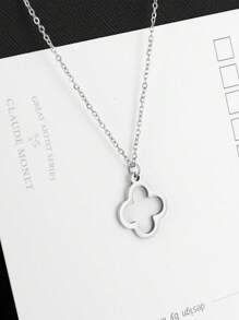 1pc Fashion Women's Elegant Four-Leaf Clover Necklace, Minimalist Luxury Style, Nature Inspired Pendant Jewelry