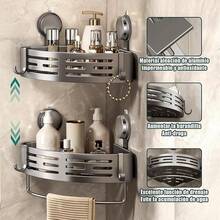 Esquinero para Baño Regadera Ventosa Repisas Sin Taladro Organizador de Regadera Metal de Aluminio Porta Shampoo Antióxido Estante Organizador Baño Gris Mueble para Regadera Tofaney - ventosa triangular 1nivel - Ver 6
