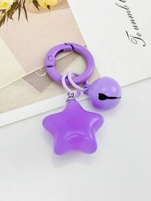 1pc Cute Jelly Color Pentagram Small Bell Charm, Lovely Girl Keychain Pendant - Multicolor - View 4