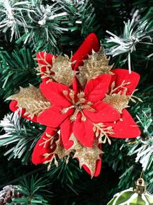 10 Piezas Decoración navideña, Flores artificiales brillantes de Navidad en rojo y dorado, Decoración de árbol de Navidad con destellos, Decoración navideña para el hogar, Corona de Navidad, Decoración de centro de mesa, Decoración de boda, Adornos navideños, Colgantes navideños, Artículos para fiestas navideñas, Regalos de fiesta de Navidad, Feliz Navidad, Obsequios para fiestas navideñas, Decoración navideña