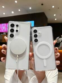 适用于三星 Galaxy S25 S24 S23 S22 S21 Ultra Plus FE S25 Edge A15 A16 A26 A35 A36 A54 A55 的磁吸充电保护壳，超薄透明亚克力材质 - 無色 - 查看 2