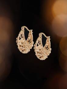 Bohemian Style Hollow Metal Asymmetrical Earrings, Minimalist Round Hook Design With Rose Gold Accents, Suitable For Formal Events, Casual Wear Or As A Gift, Fashion Earrings | Elegant Earrings | Anniversary Gift, Earrings For Loved Ones, Suitable For Teenagers - Gold - View 2