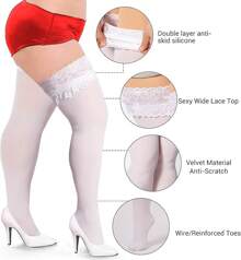 Ligueros extra grandes de madera de luna para mujeres, medias hasta el muslo de 55 deniers, semitraslúcidos con parte superior de encaje de silicona que se mantienen arriba, lencería y pantimedias
