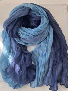 1pc Women Long Lightweight Ombre Linen-Look Scarf, Soft Breathable Pleated Shawl Wrap, Fashionable For Daily Outfits, Beach, Travel And Sun Protection