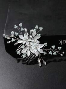 1 Stück handgemachter Kamm mit Blume aus Kunstperlen als Haarschmuck, Braut-Krone als Kopfschmuck für die Hochzeit