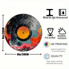 1 pieza Decoración de pared de metal con tema de disco de vinilo negro, placa decorativa redonda de metal de 8 pulgadas, impresión de alta definición, resistente a la intemperie, con agujeros previamente perforados, sin electricidad, adecuada para la entrada del hogar y la decoración de Acción de Gracias - Estilo de agujero aleatorio