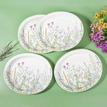 YQQ 50Pcs Wildflower Oval Paper Plates Spring Summer Floral Disposable Party Plates Vintage Garden Botanical Green Leaves Herbs 10 X 12 Dinner Serving Dish PlattersTANGYU - 春色 - 查看 3