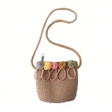 Kids Straw Messenger Bag Summer Cute Flower Girls Shoulder Bags Sweet Princess Handbag Casual Beach Toddler Crossbody Bags