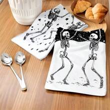 1 set/2 buc prosoape de vase cu model de craniu de Halloween, bureți abrazivi, potrivite pentru restaurante, bucătării, băi, decorațiuni de sărbători, decorațiuni pentru întâlniri de familie, decorațiuni pentru casă, articole de uz casnic, cadouri pentru vârstnici și prieteni