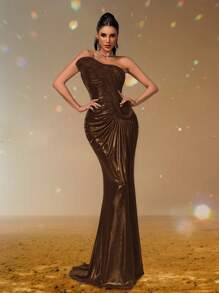 Smilprince Elegant Strapless Mermaid Gown With Draped Ruched Bodice And Floor-Length Train, Formal Evening Women Dress, Glamorous Prom Dress For Women, Wedding Guest Outfit,Long Formal Dress,Luxury Dress